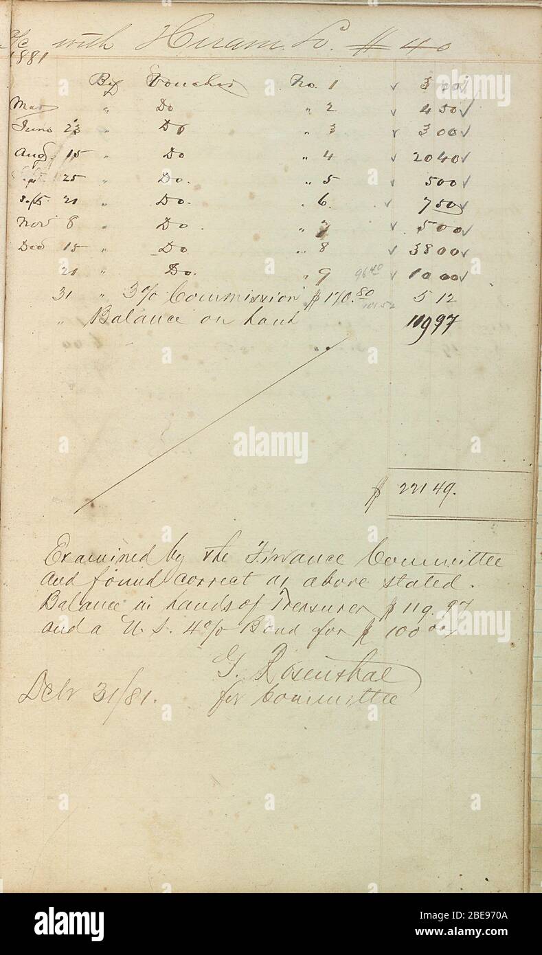 'Buch der Buchrechnung der Hiram Lodge Nr. 40; 1832; 1920; ' Stockfoto