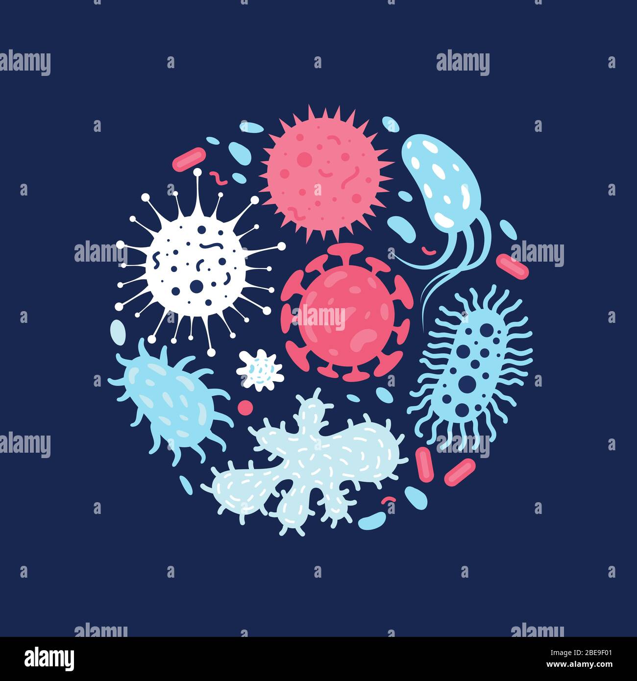 Vektor-Illustration von Doodle Mikroben. Zeichnung Bakterien Virus und Bakterien-Infektion Stock Vektor