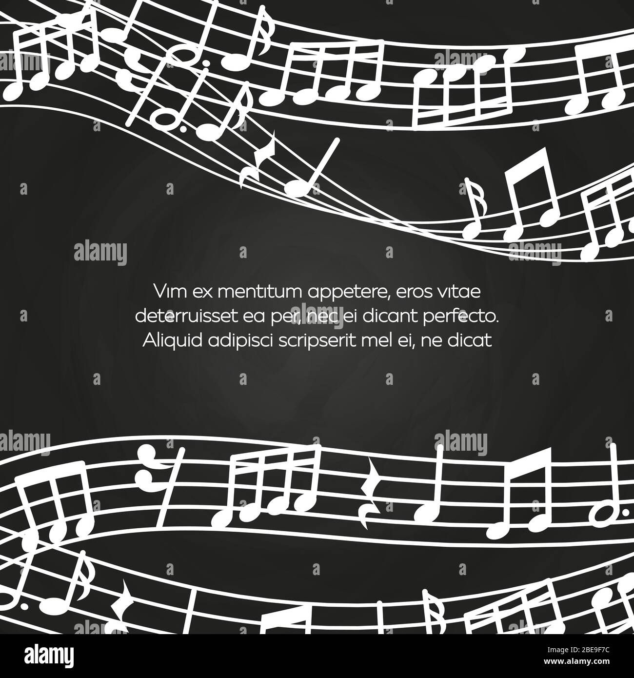 Musikalische Tafel Hintergrund Design - Tafel mit Noten und Wellen. Vektorgrafik Stock Vektor