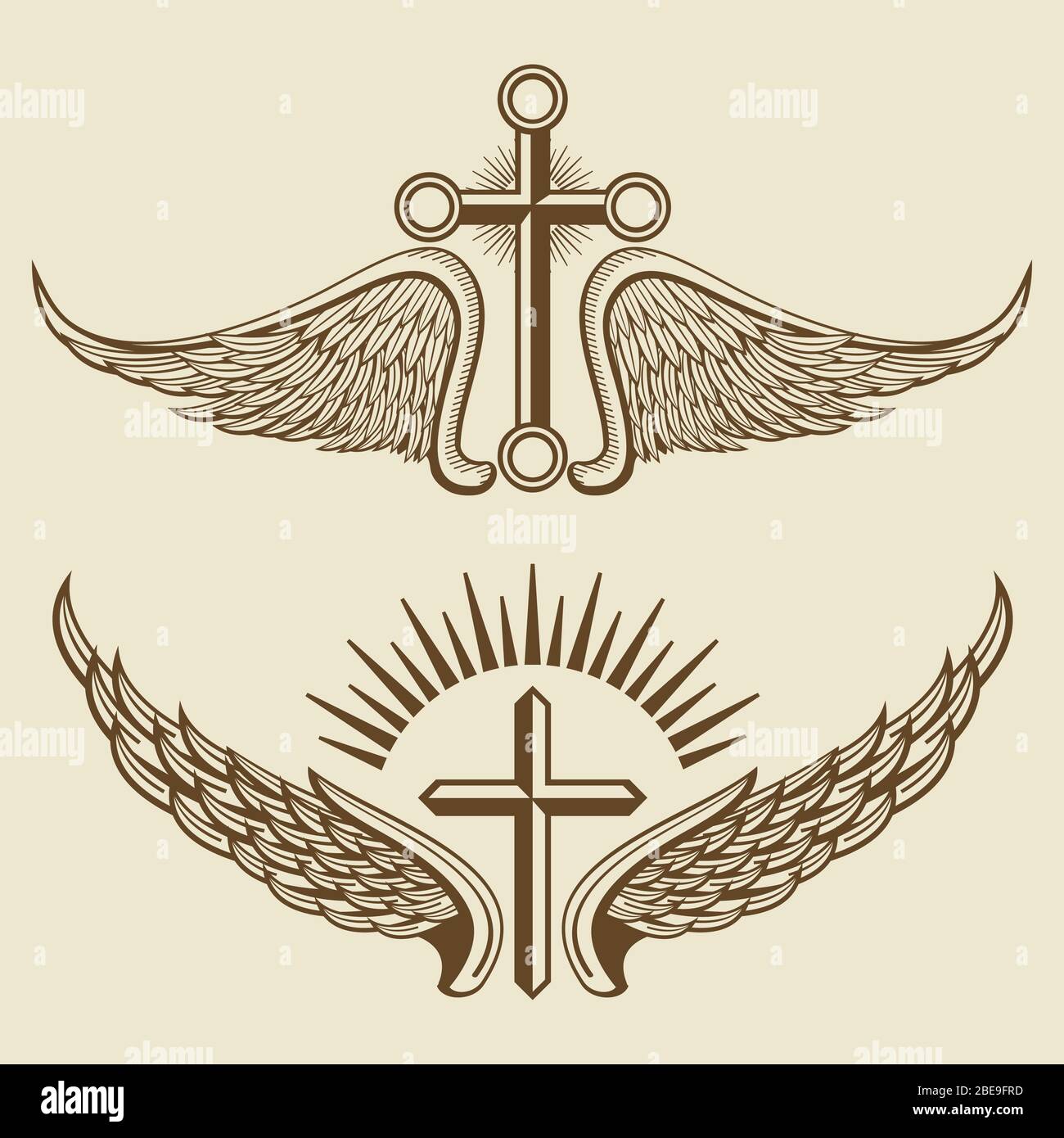 Vintage Kreuz und Flügel Vektorelemente. Grafik-Emblem heraldische Abbildung Stock Vektor