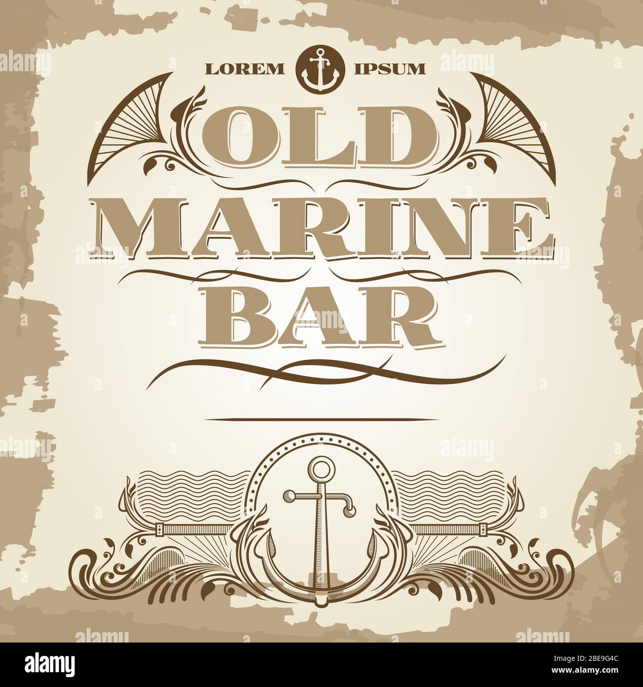 Alte Marine Bar Vintage Label, Banner und Details Design. Vektorgrafik Stock Vektor