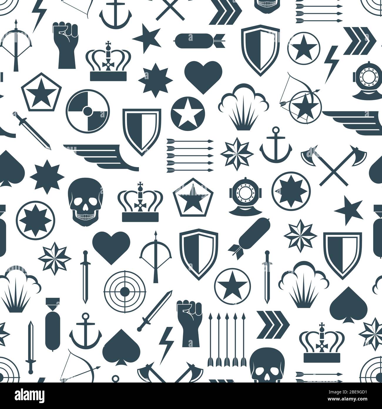 Militär nahtloses Muster mit flachen Armee Elemente. Militärischer Hintergrund, Vektorgrafik Stock Vektor