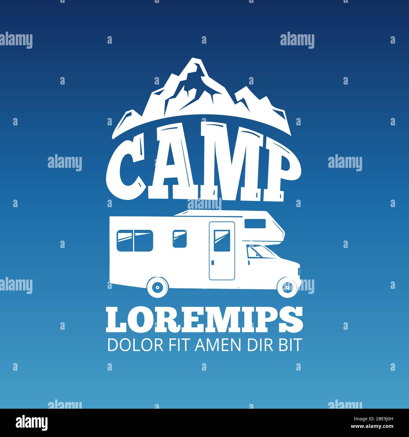 Weißes Camping Reise-Label Vektor-Design. Abbildung des Banners im Adventure Design Stock Vektor
