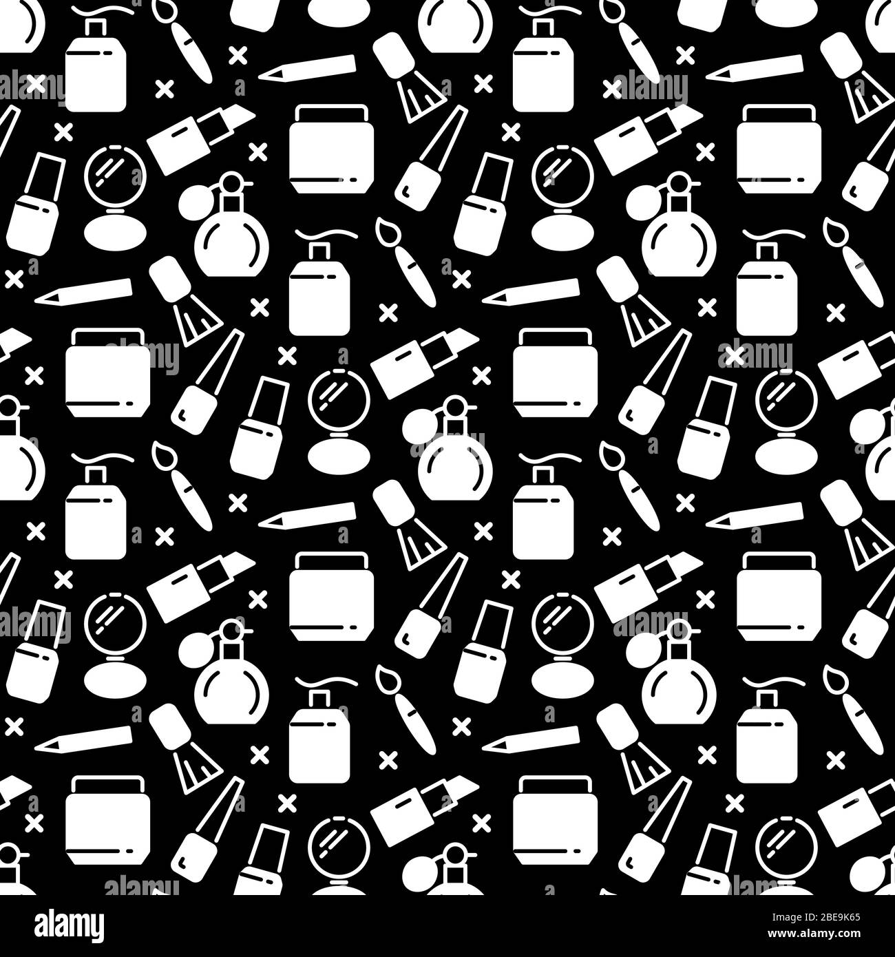Schwarz-weiße Kosmetik nahtlose Muster. Weißes Make-up-Design, Vektorgrafik Stock Vektor