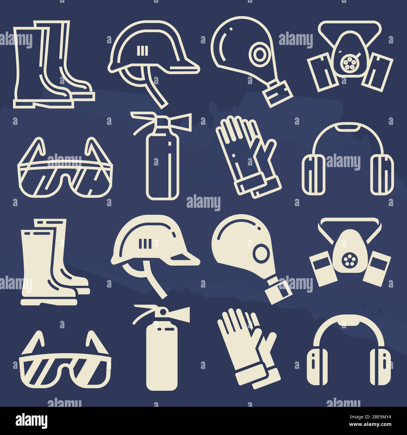Symbole für persönliche Schutzausrüstung - Sicherheitselemente für die Arbeit. Vektorgrafik Stock Vektor