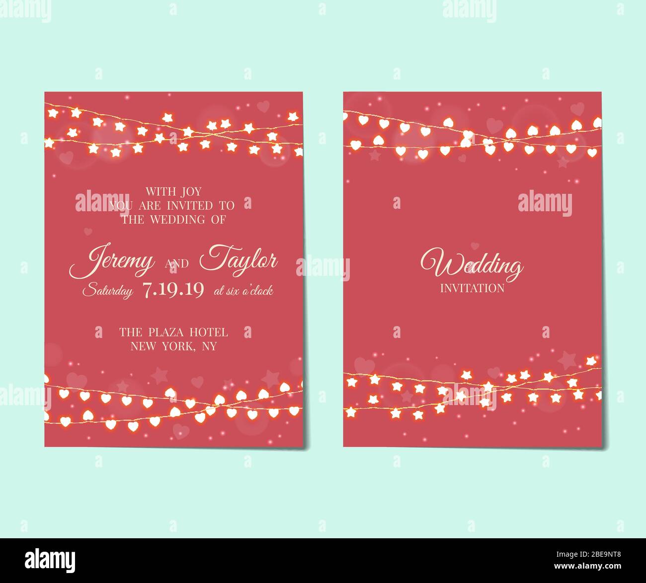 Hochzeitseinladung mit leichten Girlanden. Hochzeitsfeier Einladung mit Girlande. Vektorgrafik Stock Vektor