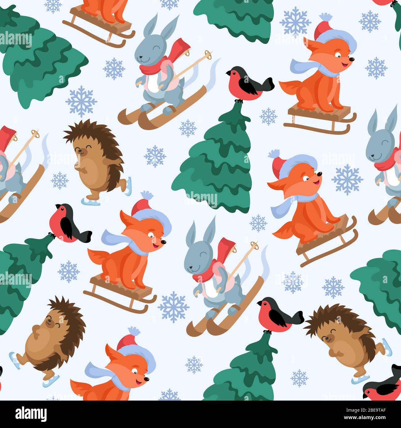 Weihnachten Wald Tiere Vektor nahtlose Muster. Lustige Wald Tier Charaktere wiederholen Hintergrund. Weihnachten Winter Tier nahtlose Muster Illustration Stock Vektor