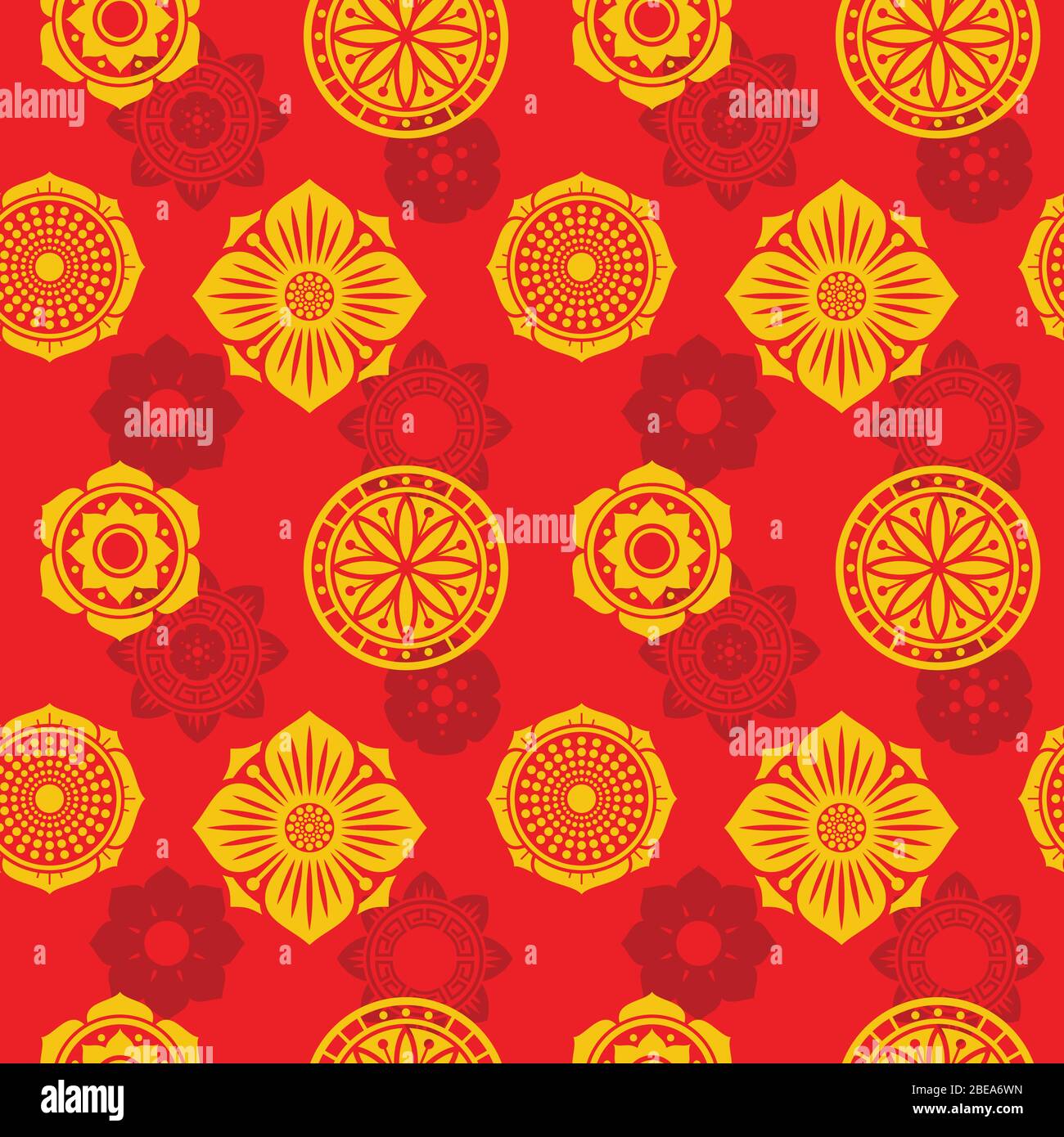 Chinesische und japanische Elemente Vektor nahtlose Muster. Tribal-asiatischer Tapetendruck. Hintergrund mit chinesischen und japanischen Ornament Illustration Stock Vektor