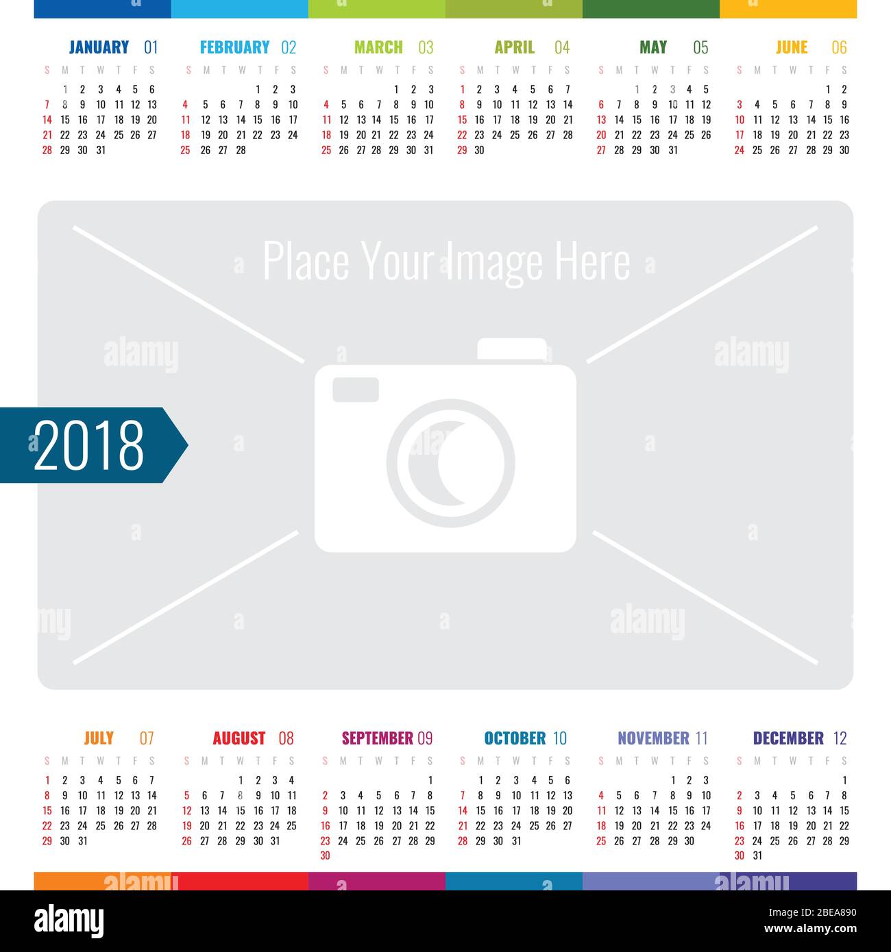 Tagkalender Veranstaltungsplaner 2018. Vektor-Vorlagenkalender mit Platz für Bilddarstellung Stock Vektor
