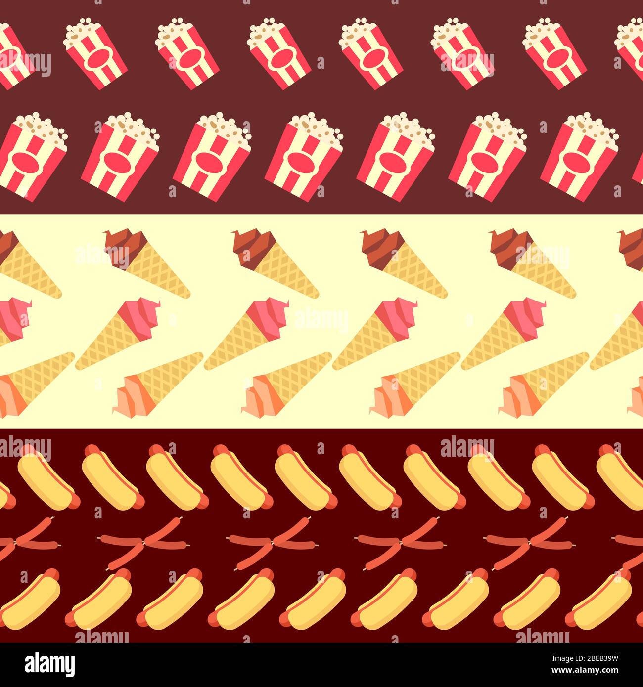 Fast Food nahtlose Borders Kollektion - Eis. Hot Dogs und Popcorn Textur . Vektorgrafik Stock Vektor