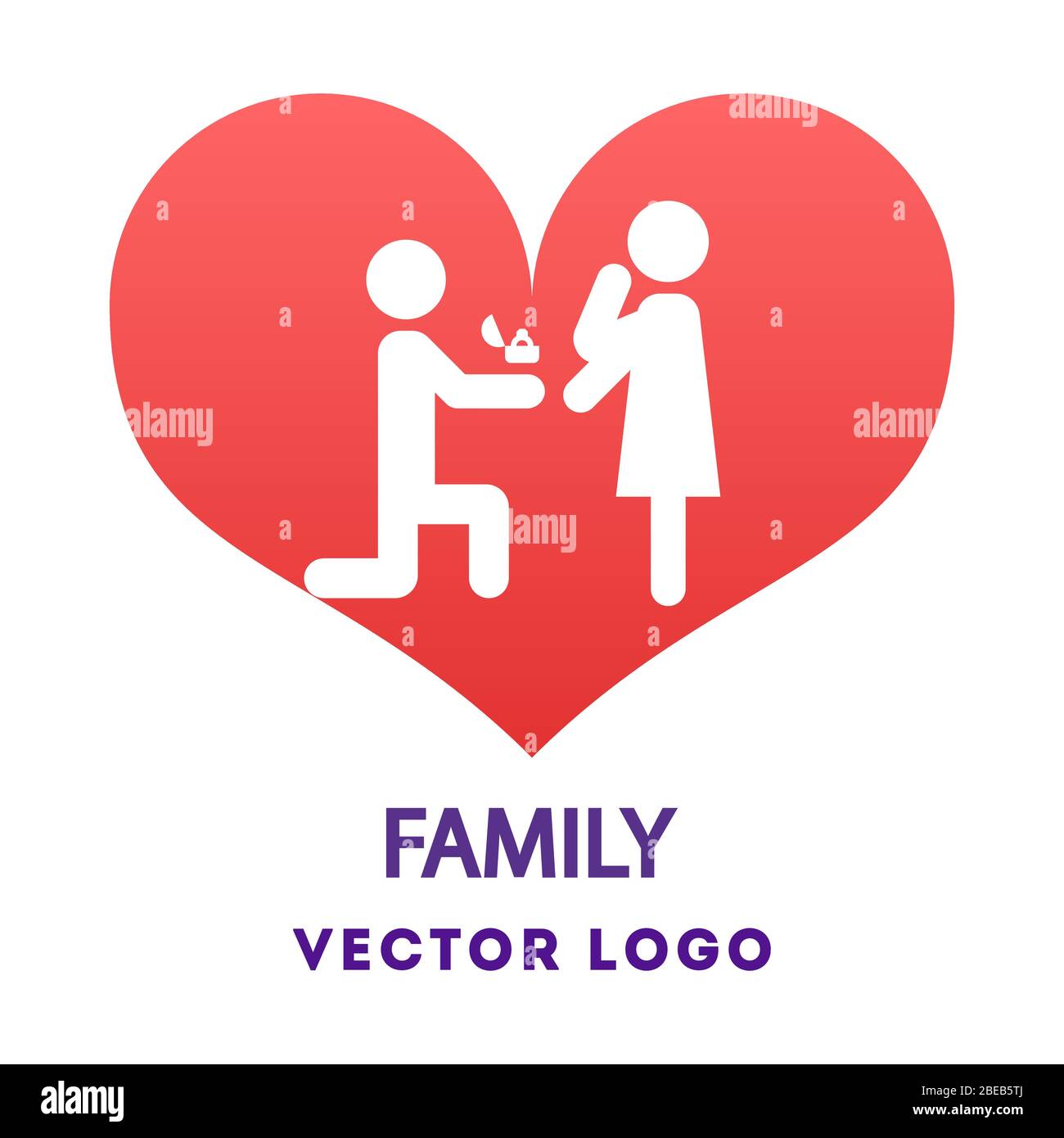 Junge machen Angebot, ihn Freundin heiraten - neue Familie Logo Design. Vektorgrafik Stock Vektor