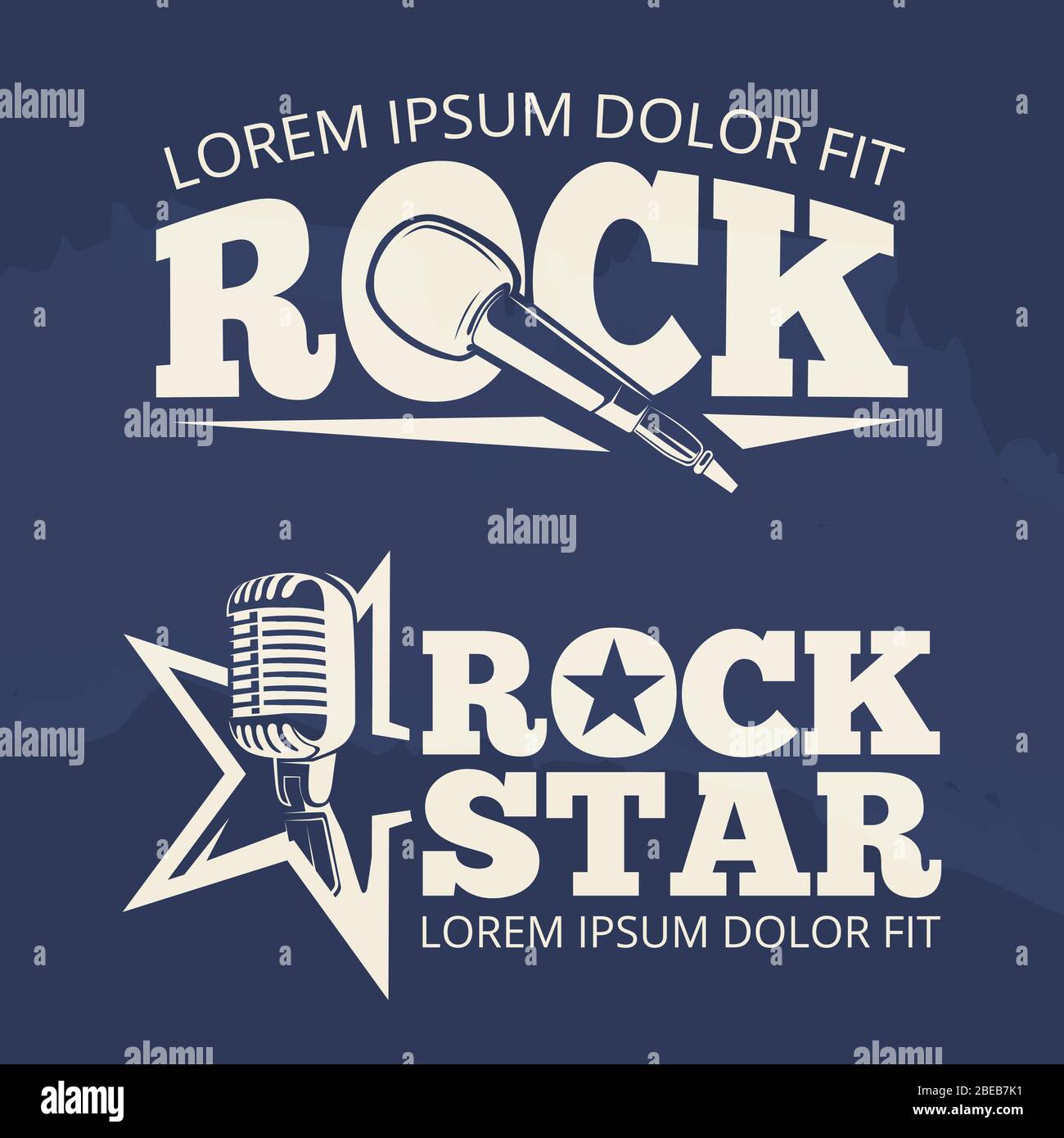 Rockstar Musik-Labels auf Grunge Hintergrund. Retro-Emblem, Vektorgrafik Stock Vektor