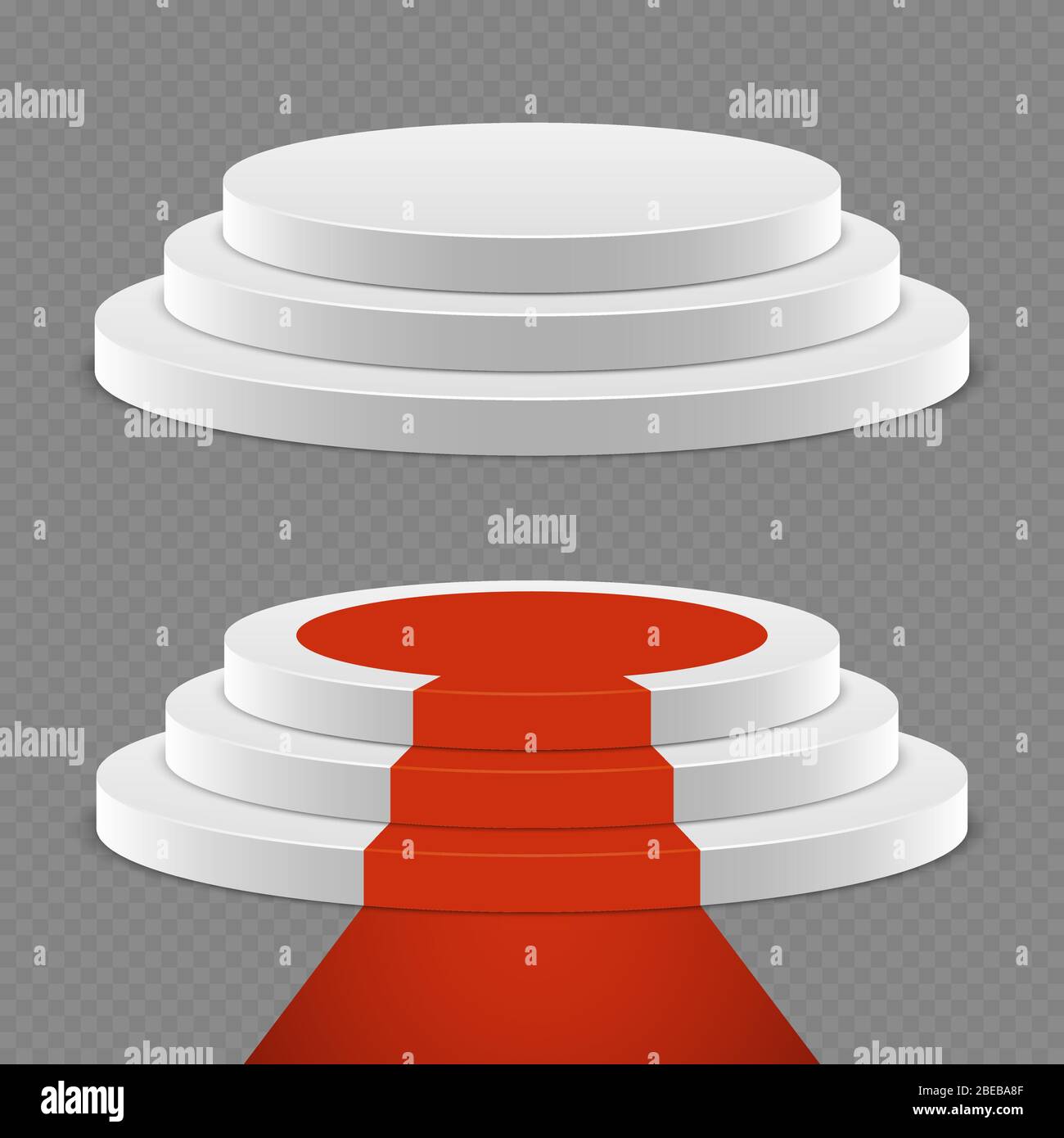 Realistisches Podest Set - 3d Podest mit rotem Teppich. Podium Plattform für Auszeichnung, Vektor-Illustration Stock Vektor