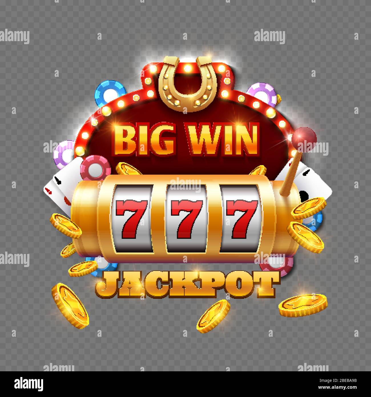 Big Win Lotto Casino isoliert auf transparentem Hintergrund. Vektor großen Gewinn in Maschine slot, Glücksspiel-Illustration Stock Vektor