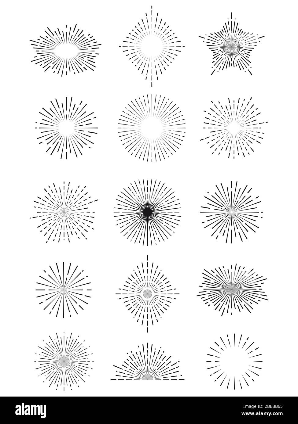 Hand gezeichnet Sunburst Set - vintage Sonnenschein Linien isoliert auf weiß. Vektorgrafik Stock Vektor