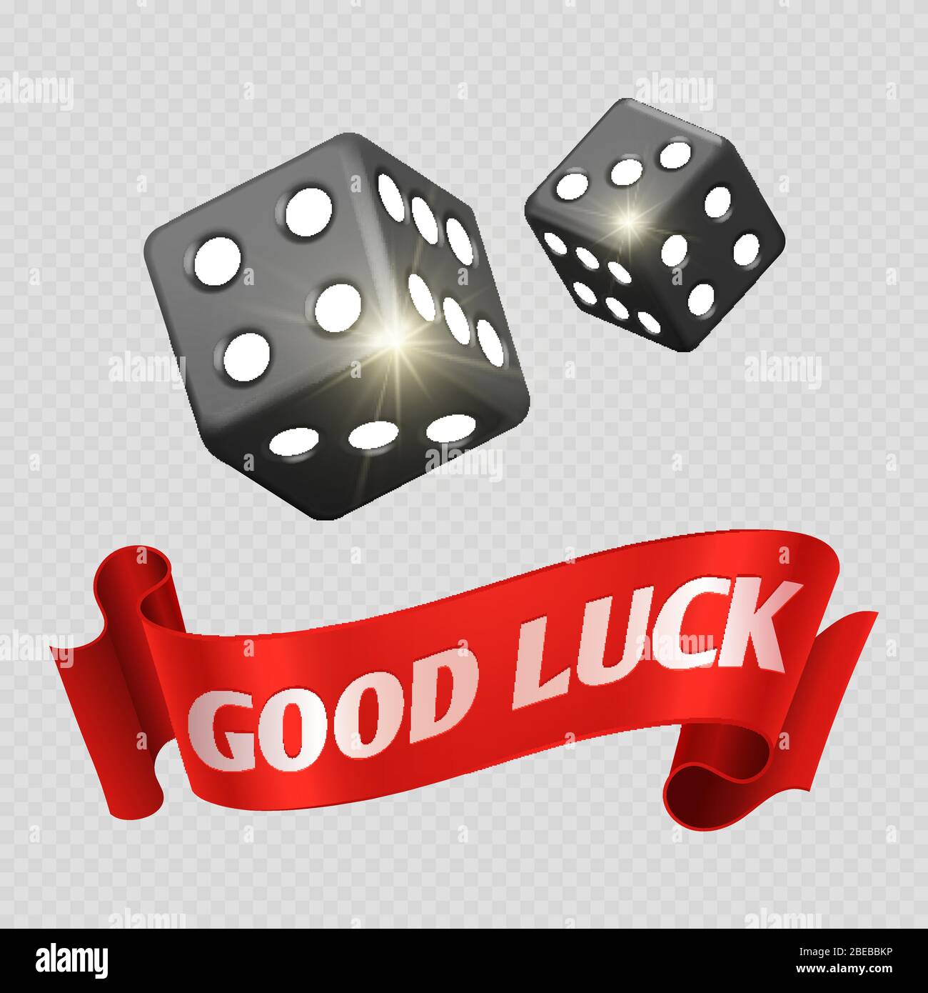 Realistische Casino Würfel und rote Glückssache Banner. Würfel und viel Glück im Glücksspiel. Vektorgrafik Stock Vektor