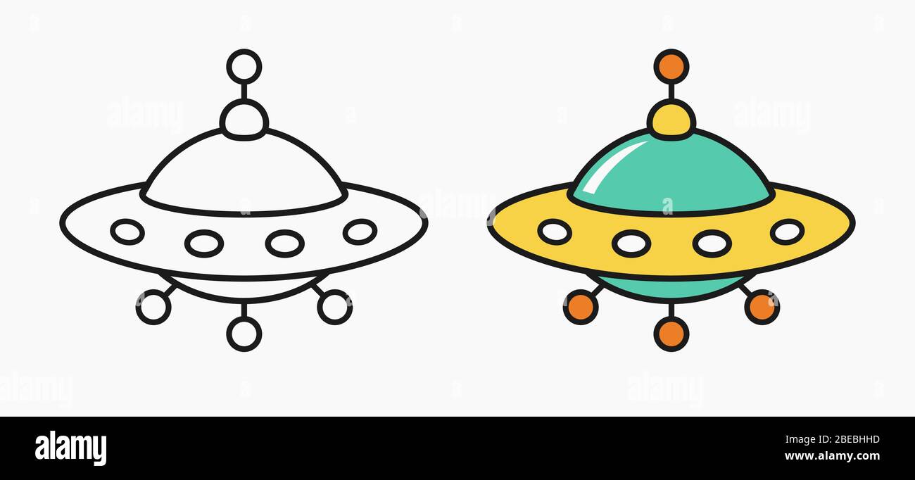 UFO-Symbol, unbekannt fliegenden Objekt Cartoon lineare Illustration für Kinder Malbuch, einfache Linie Kind Zeichnung, Vektor-Illustration Stock Vektor