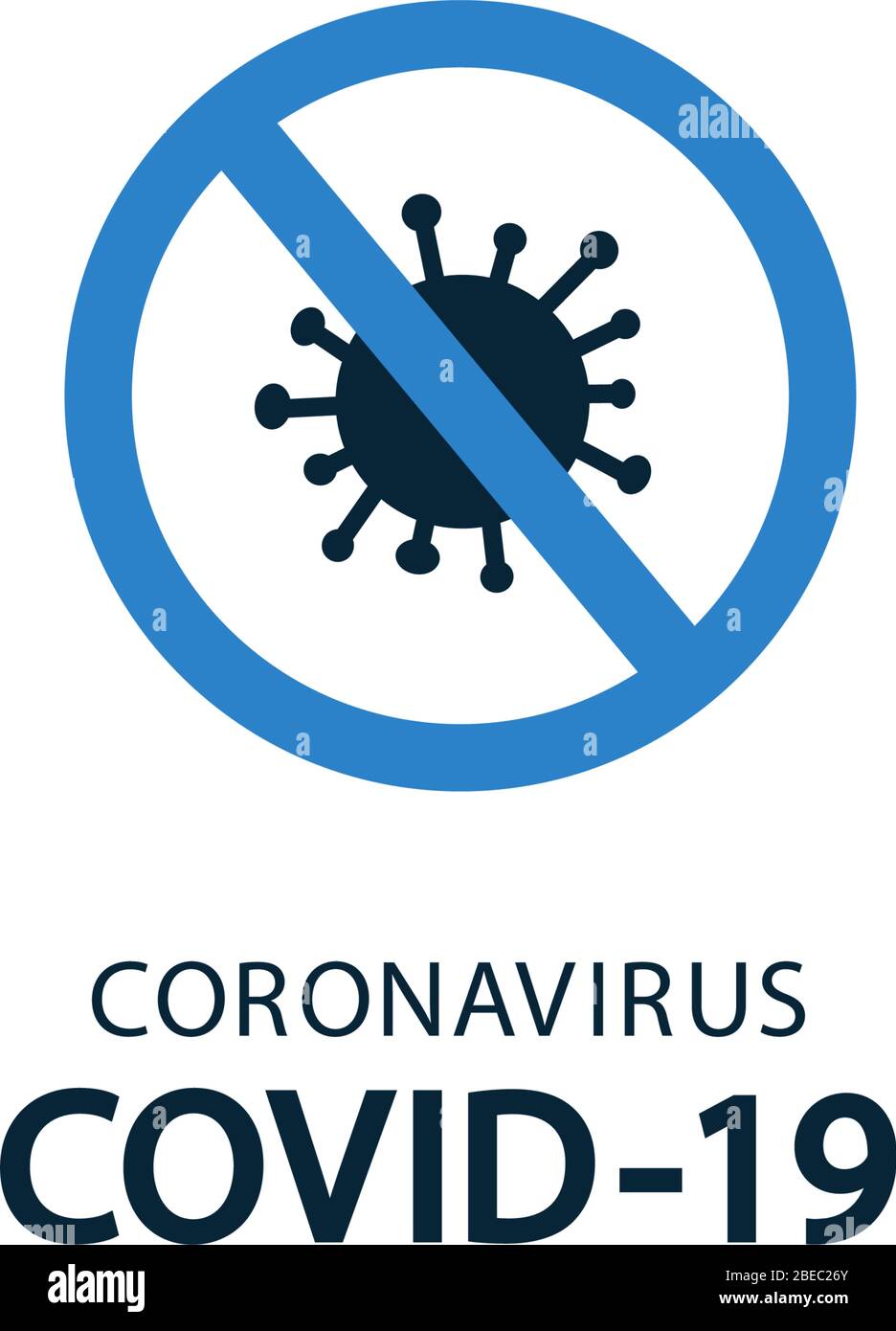 Vektorgrafik im flachen Stil. Stop Coronavirus COVID-19 Konzept. Untersagung. Neues Bakterium Symbol isoliert auf weiß. Keine Infektion, Keime Stock Vektor