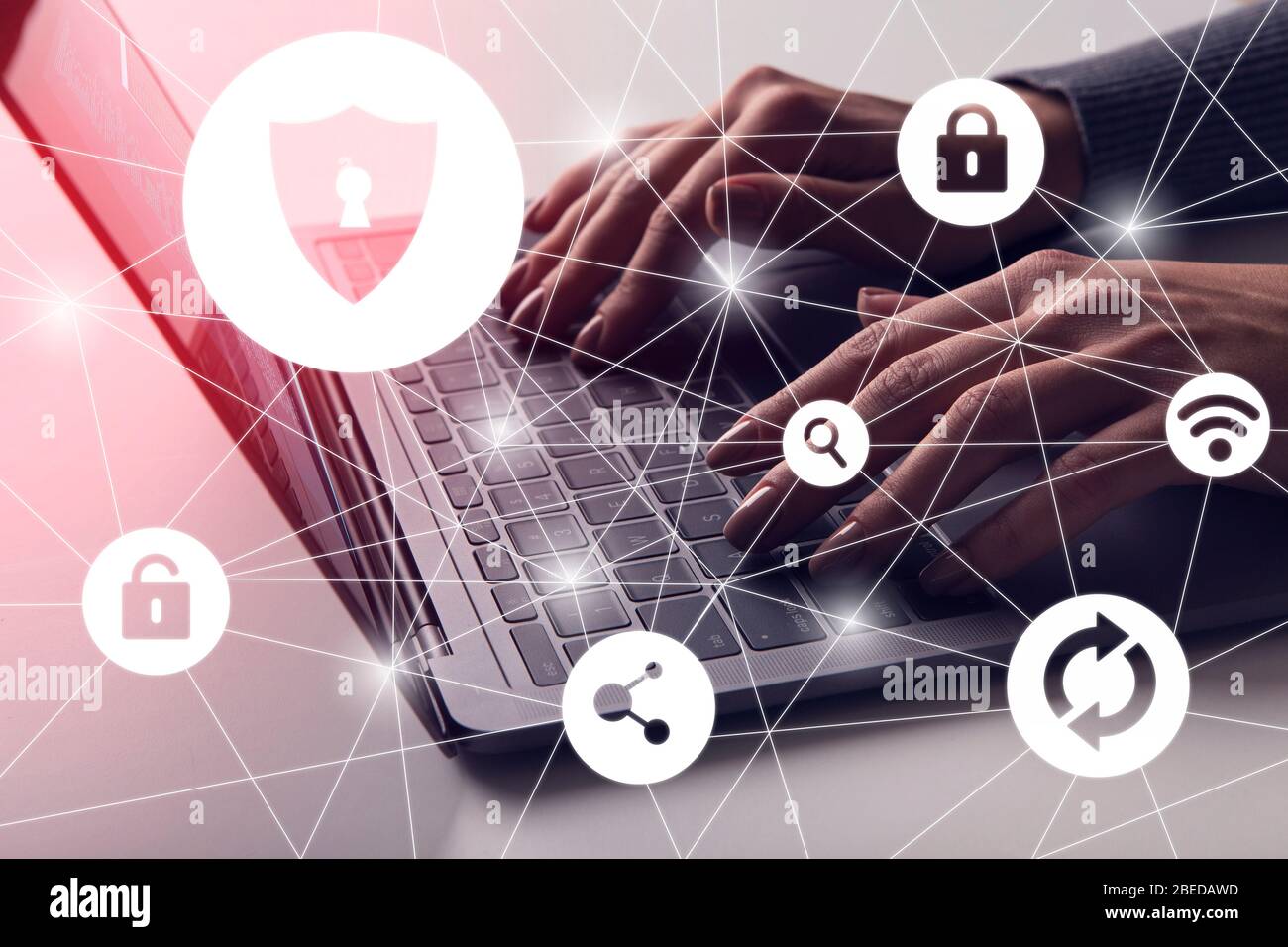 Cyber-Sicherheit und Datenschutz. Collage Stockfoto