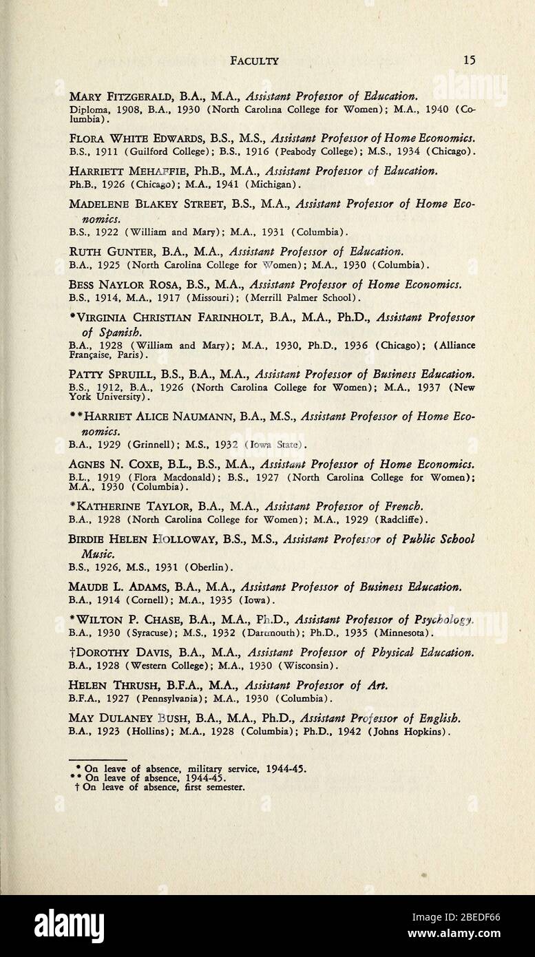 'Bulletin of the Woman's College of the University of North Carolina [1945-1946]; 1945; 1946; ' Stockfoto