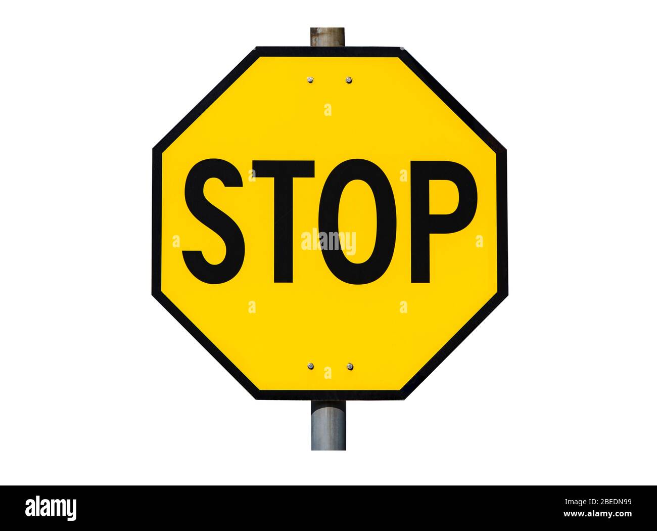 STOP gelben Straßenschild isoliert auf weißem Hintergrund Stockfoto