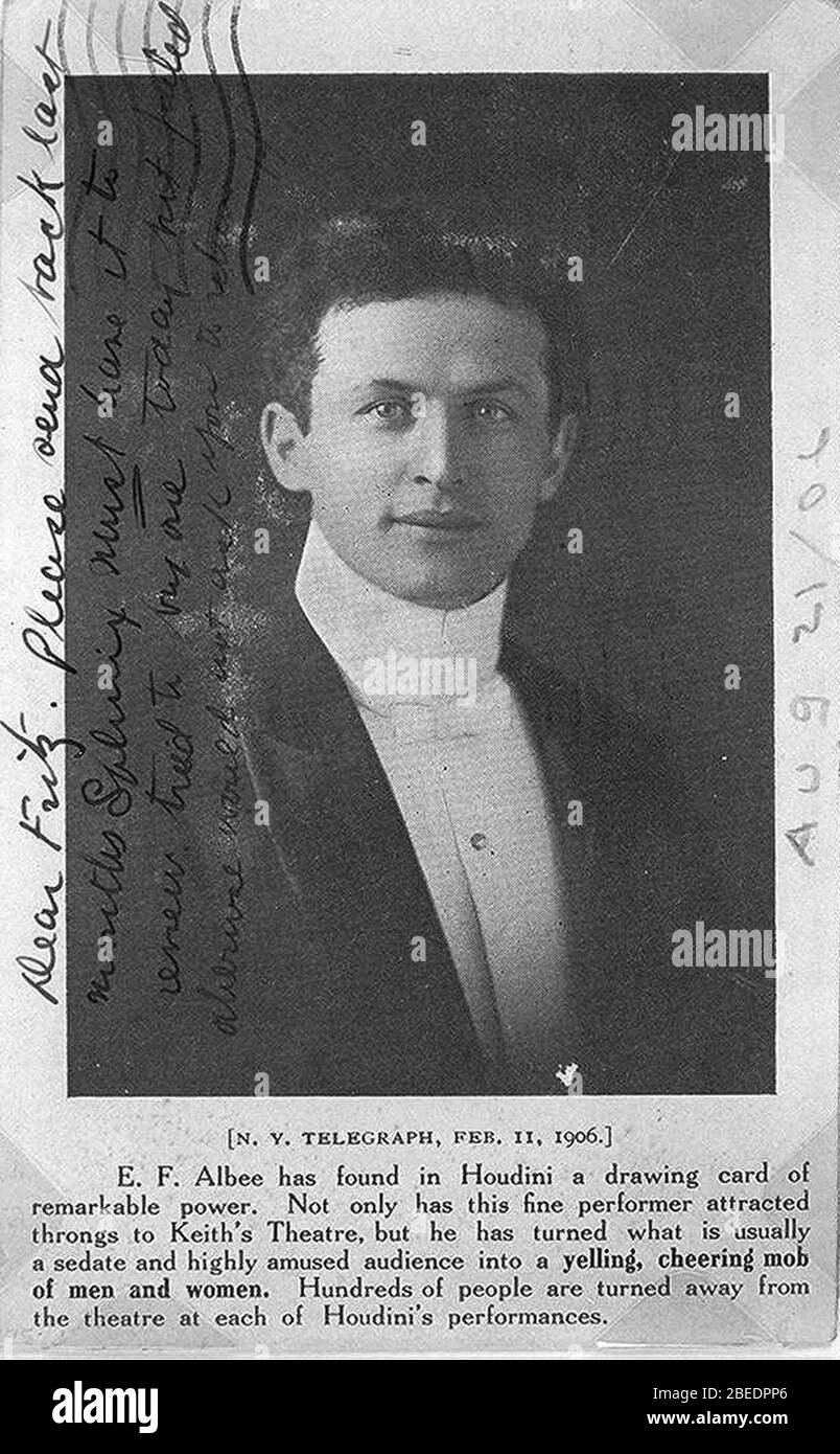 Harry Houdini, Brustbild, Vorderseite Stockfoto