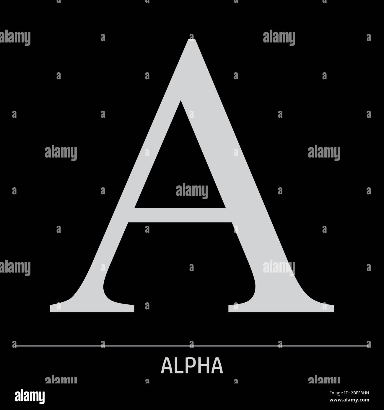 Großbuchstaben Alpha griechisch Buchstaben Symbol Illustration auf grauem Hintergrund mit Etikett Stock Vektor
