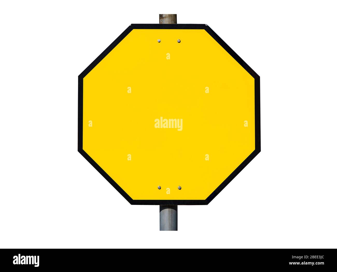 Gelbes Achteck, Stoppschild isoliert auf weißem Hintergrund Stockfoto