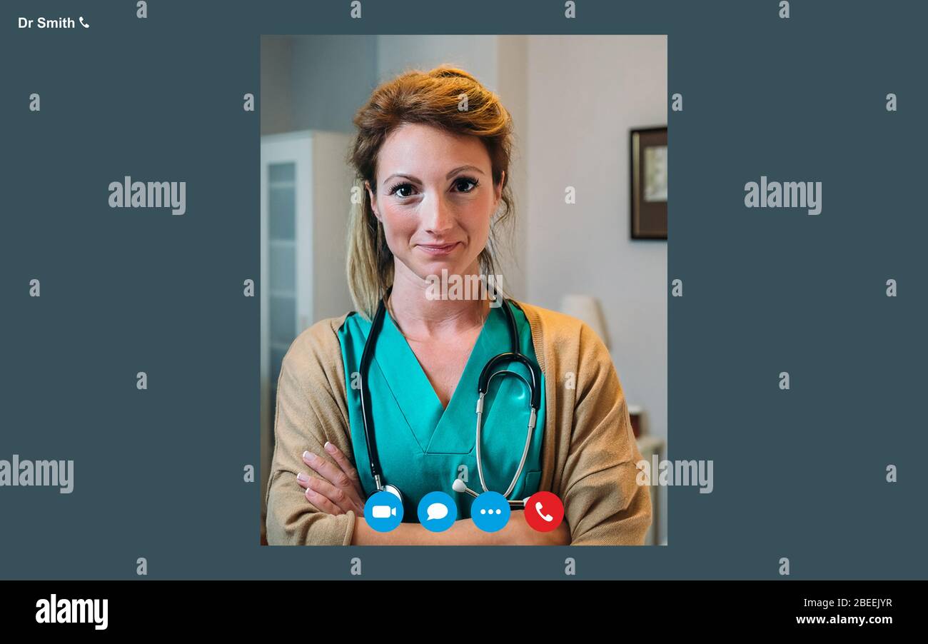 Videoanruf Bildschirm der medizinischen Beratung mit dem Arzt Stockfoto