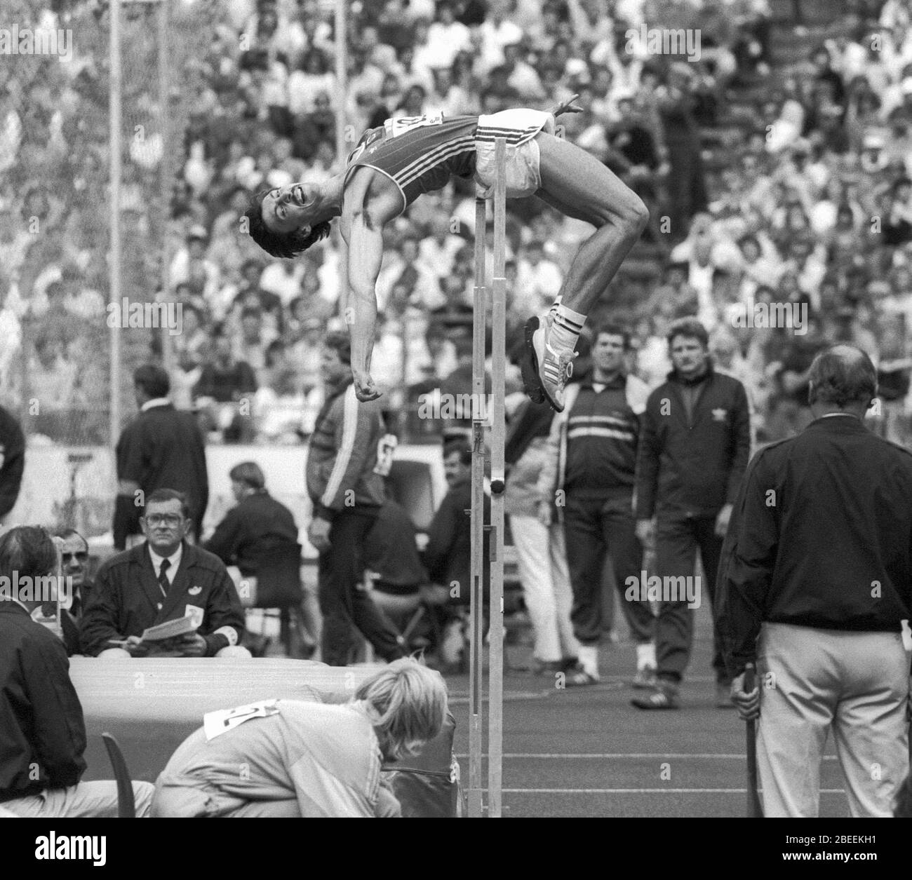 SEGEY MALCHENKO Sowjetische Union-Hochspringer bei der Europameisterschaft in Stuttgart 1986 wurde Zweiter auf 2.31m Stockfoto