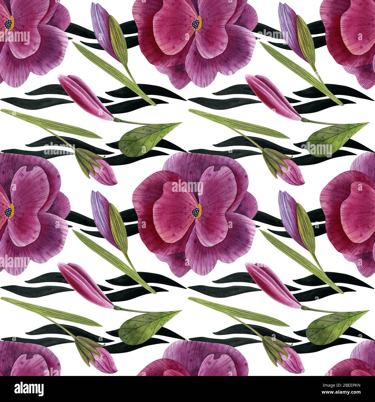 Aquarell nahtlose Muster mit Blumen und geometrischen Elementen. Ethnischer moderner Stil mit afrikanischen Motiven. Für Textil, Stoff, Verpackung. Stockfoto
