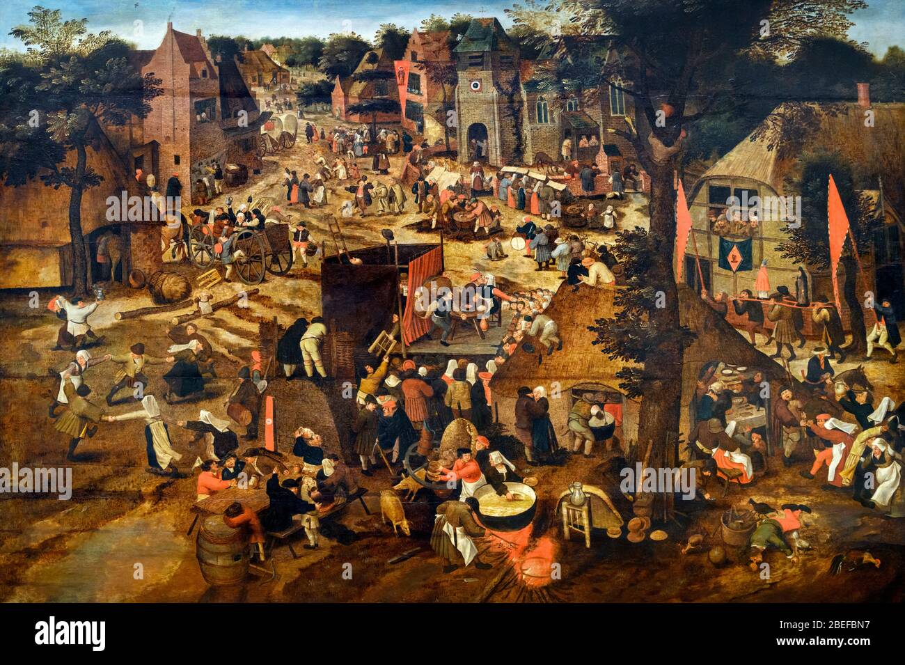 Ein Dorffest (zu Ehren des Heiligen Hubert und des Heiligen Antonius) von Pieter Brueghel dem Jüngeren (1564-1638), Öl auf Tafel Stockfoto