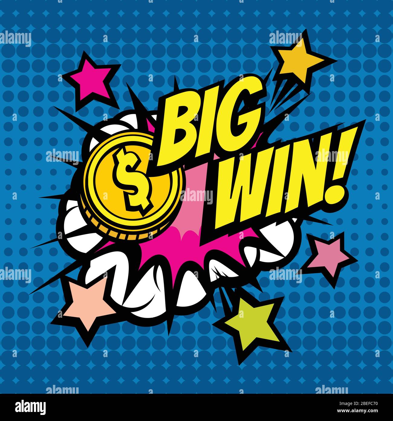 BIG WIN vintage Vektor Hintergrund in Pop Art Comic-Stil. Big win Blase, Cartoon-Spiel Jackpot Illustration Stock Vektor