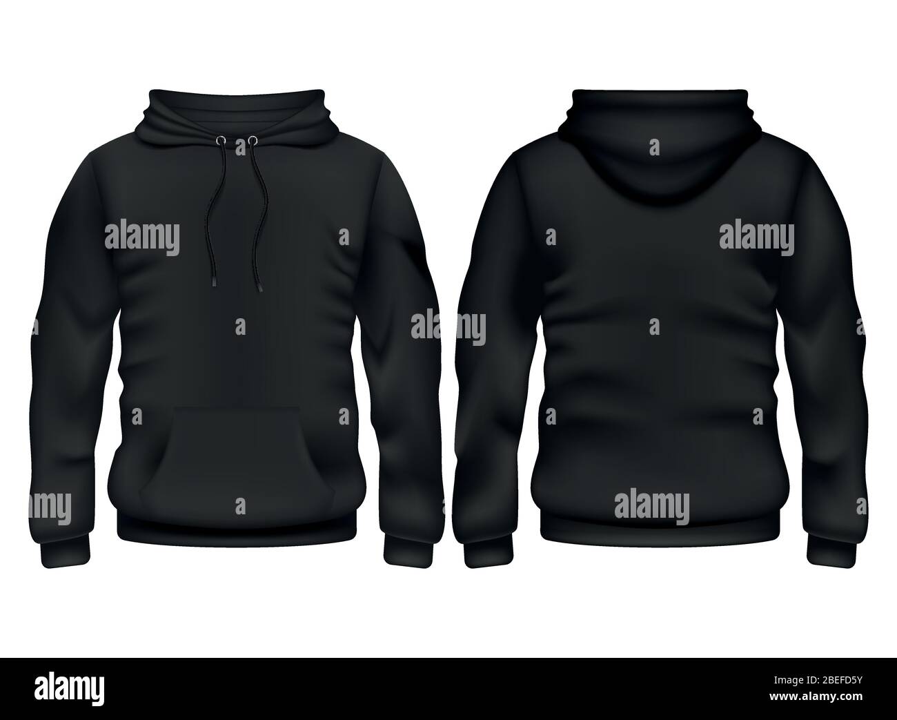 Vorne und hinten schwarze Hoodie Vektor Vorlage. Sweatshirt Mode mit Hoodie für Sport und Urban Style Illustration Stock Vektor