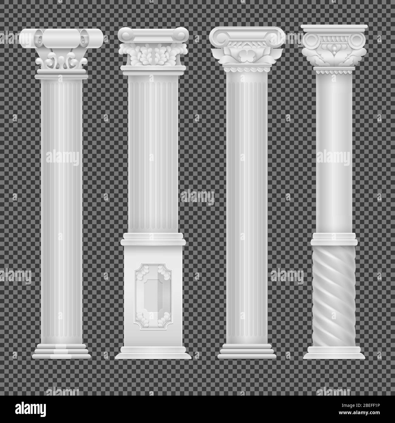 Realistische weiße antike römische Säule isoliert auf transparentem Hintergrund. Säule und Säule klassisch, Vektorgrafik Stock Vektor