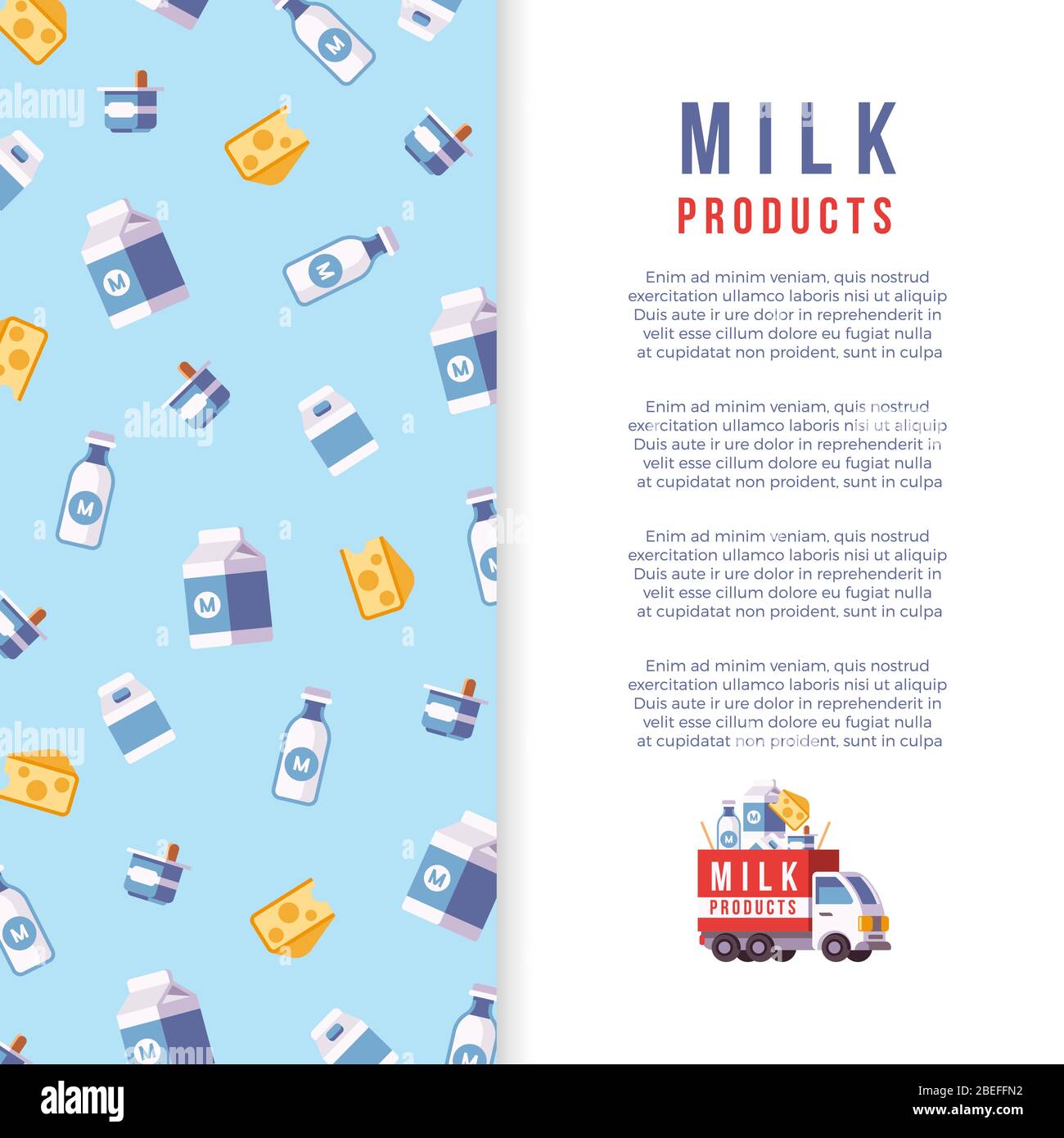 Milch Produktion Poster Vorlage - Bauernhof Milchbanner Design. Vektorgrafik Stock Vektor