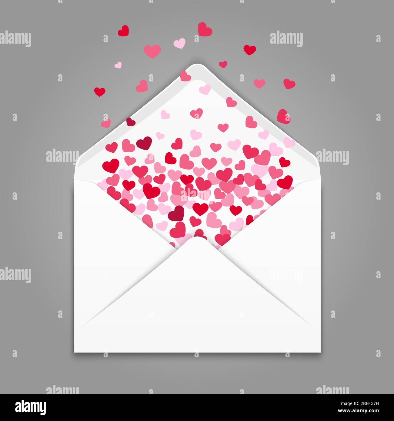 Realistc weißer Papierumschlag mit bunten Herzen Konfetti. Briefumschlag mit valentine Mail Herz, Liebesbrief, Vektor-Illustration Stock Vektor