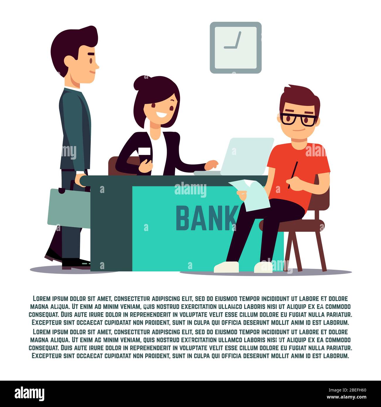 Mann in Bank Wohnung Illustration - Vektor-Banking-Service. Business Finance Service Stock Vektor