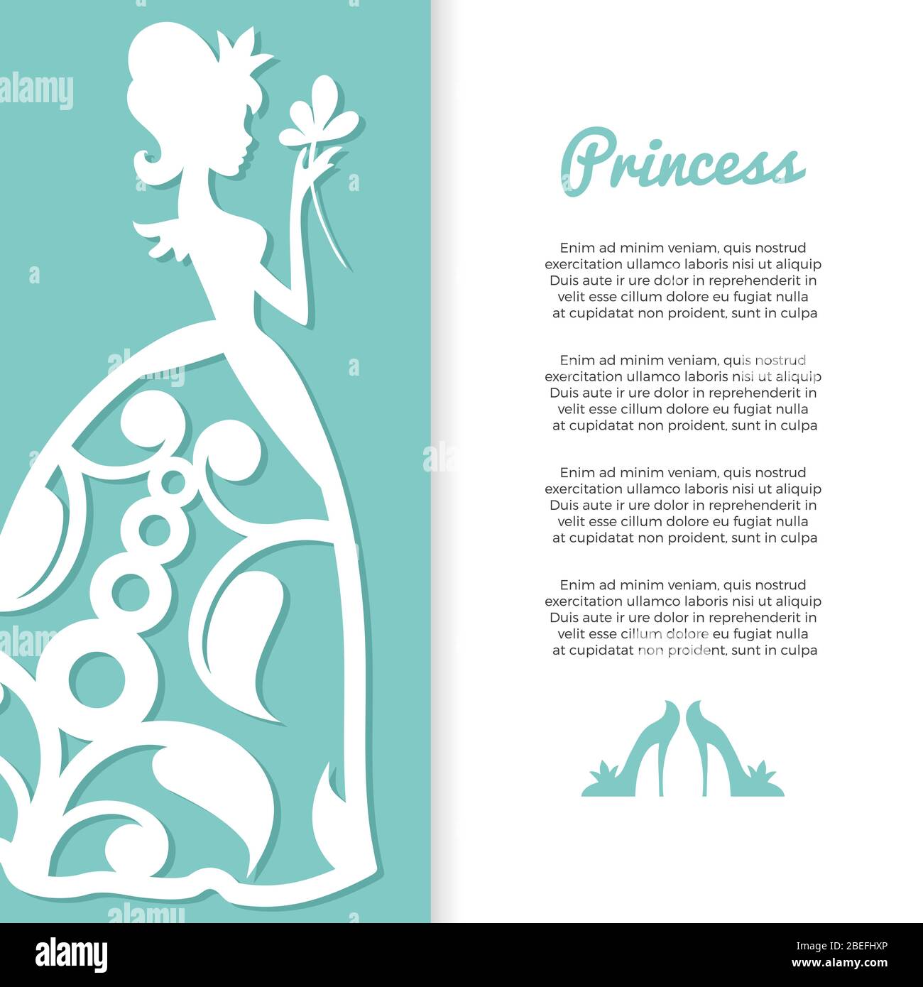 Pastell Farben Prinzessin Banner Design mit Mädchen Silhouette. Vektorgrafik Stock Vektor