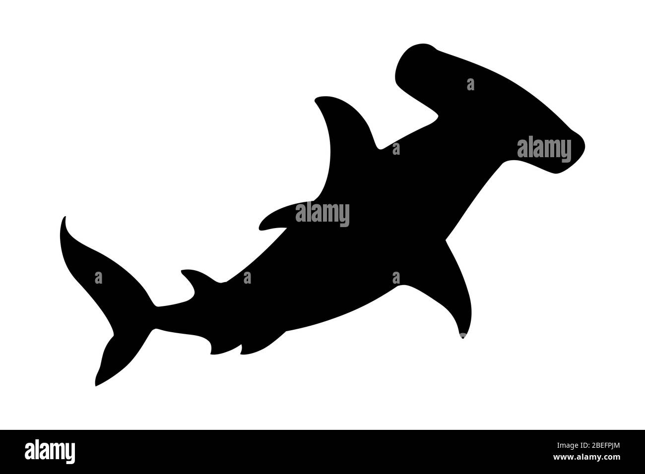 Schwarz Silhouette Hammerhai Unterwasser riesigen Tier einfache Cartoon Charakter Design flache Vektor-Illustration isoliert auf weißem Hintergrund Stock Vektor