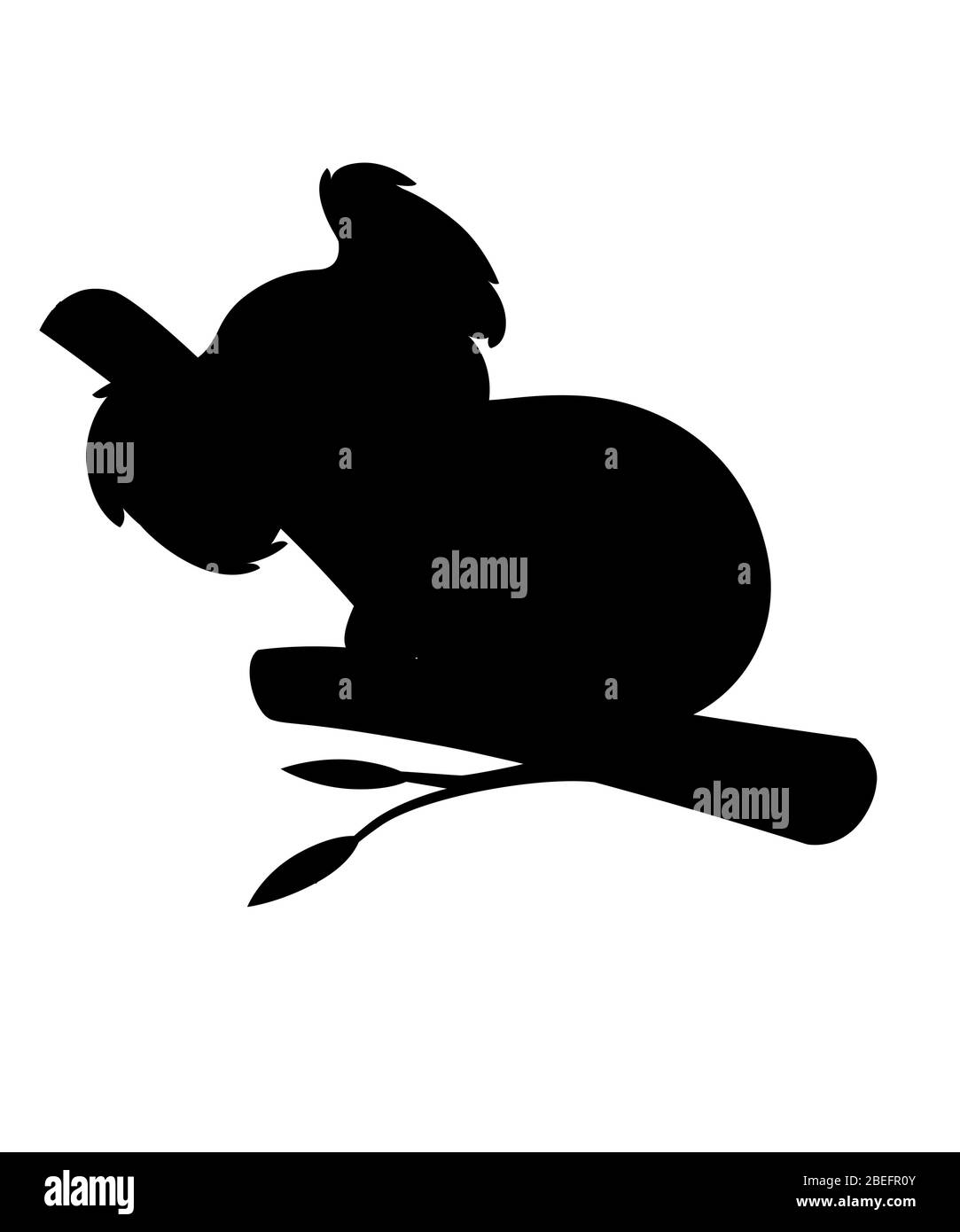 Schwarze Silhouette Koala Bär sitzen auf Holz Zweig Cartoon Tier Design flache Vektor-Illustration isoliert auf weißem Hintergrund Stock Vektor