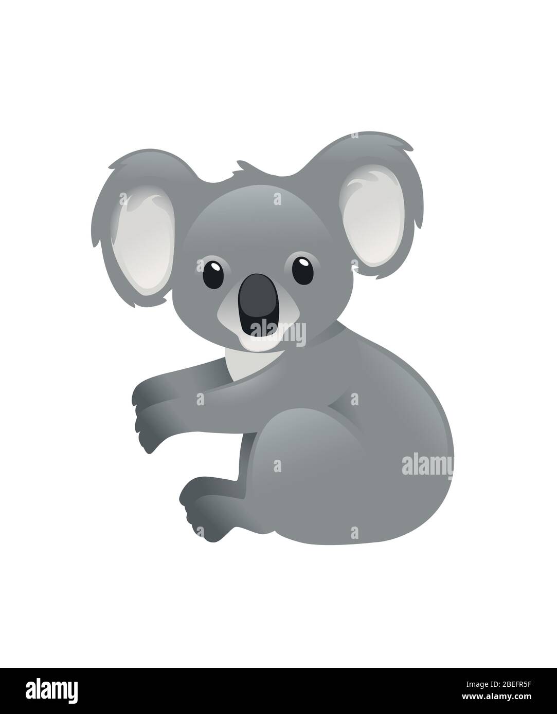 Niedlichen grauen Koala Bär sitzen auf dem Boden und schauen Sie Cartoon Tier Design flache Vektor-Illustration auf weißem Hintergrund isoliert Stock Vektor