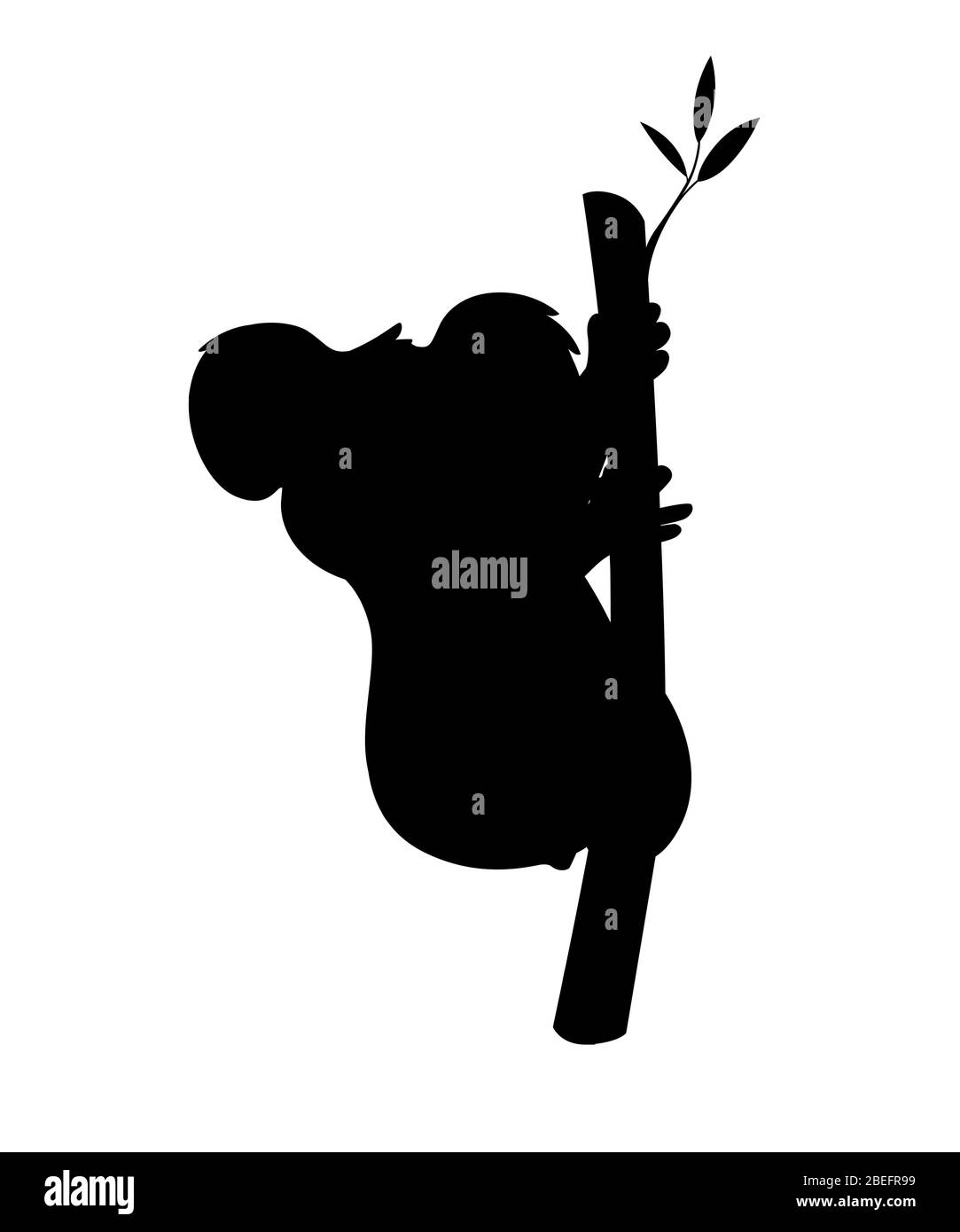 Schwarze Silhouette Koala Bär sitzen auf Holz Zweig Cartoon Tier Design flache Vektor-Illustration isoliert auf weißem Hintergrund Stock Vektor