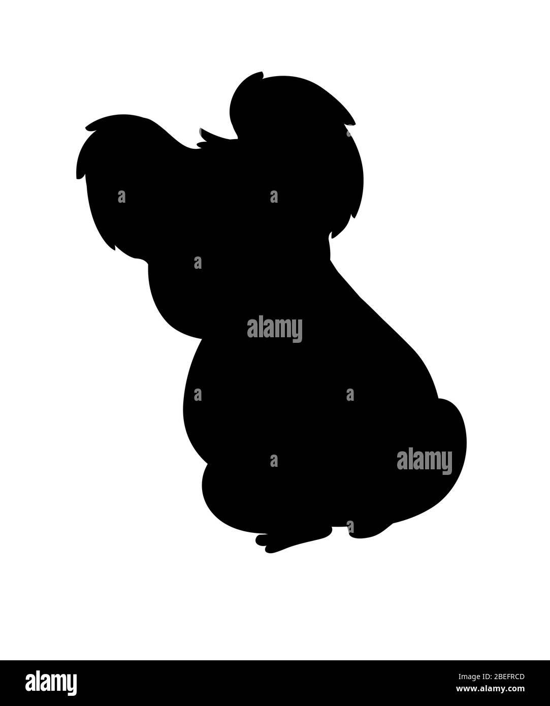Schwarze Silhouette niedlichen Koala Bär sitzen auf dem Boden und schauen Sie Cartoon Tier Design flache Vektor-Illustration auf weißem Hintergrund isoliert Stock Vektor