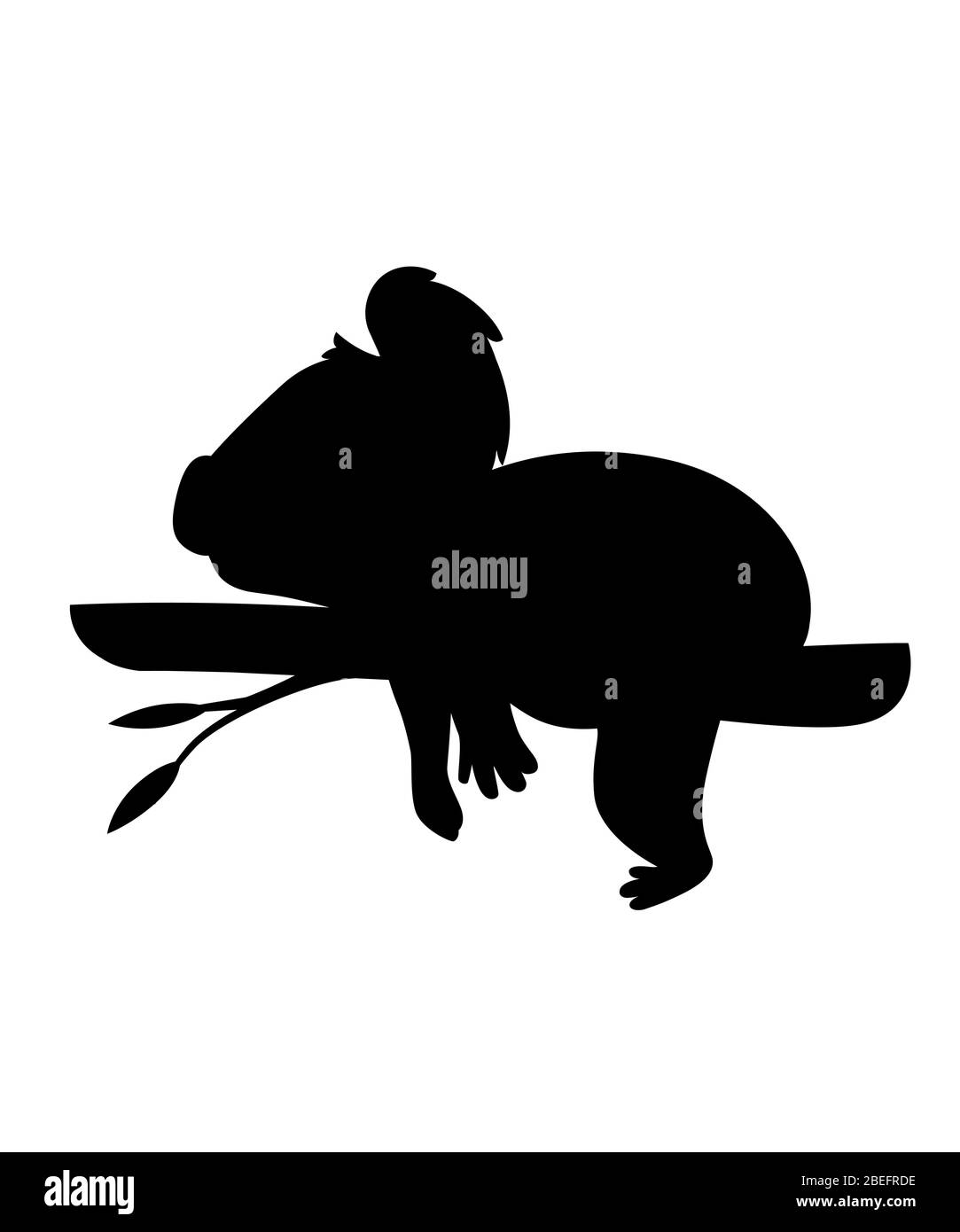 Schwarze Silhouette Koala Bär liegt auf einem Holzzweig Cartoon Tier Design flache Vektor-Illustration isoliert auf weißem Hintergrund ruht Stock Vektor