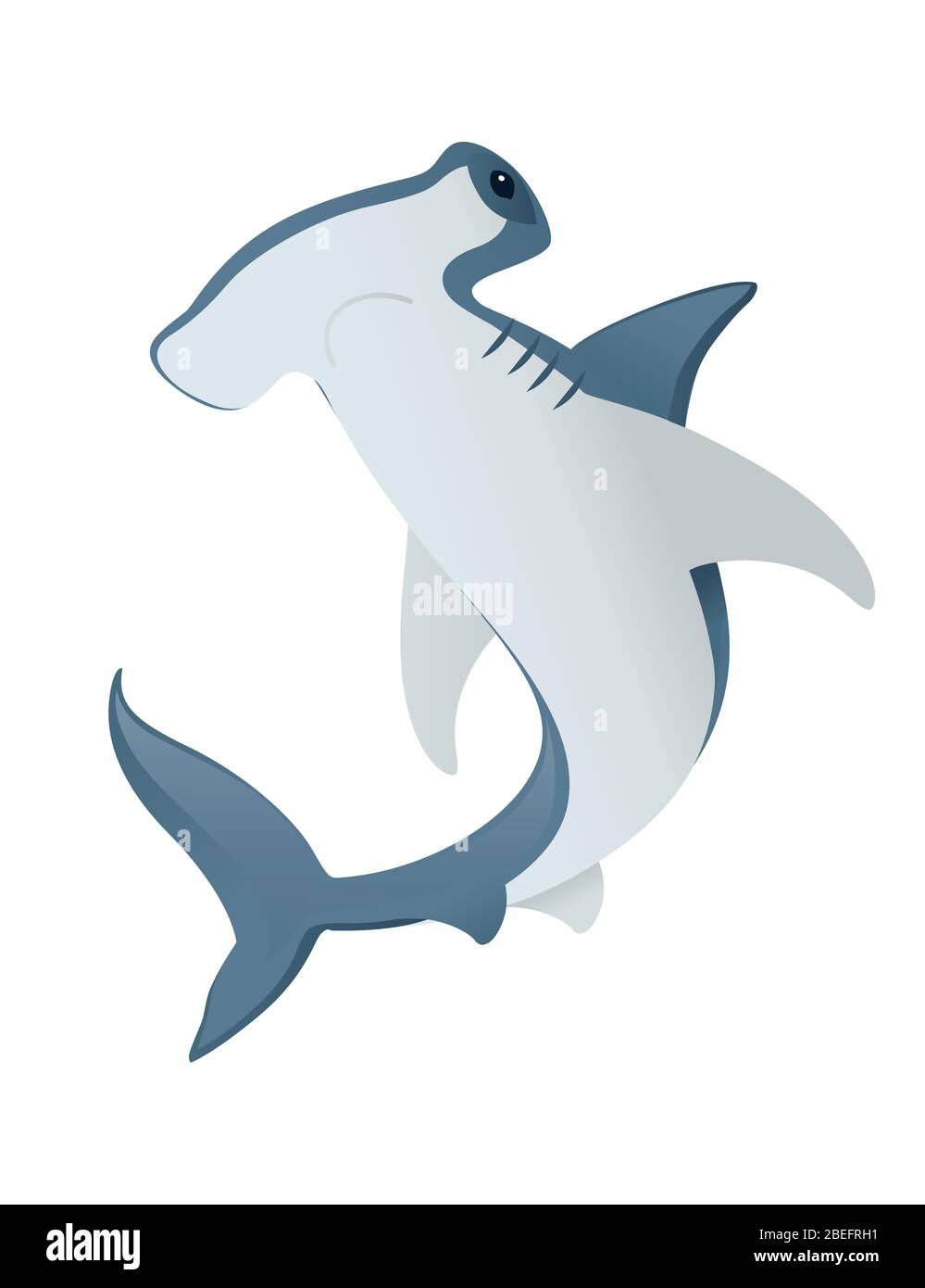Hammerhai Unterwasser-Hai Riese Tier einfache Cartoon Charakter Design flache Vektor-Illustration auf weißem Hintergrund isoliert Stock Vektor
