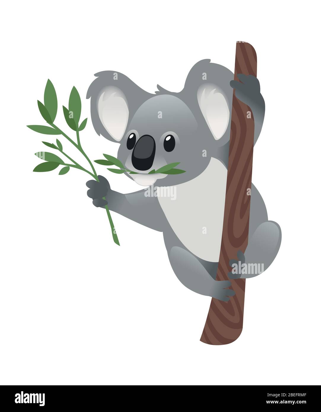 images Koala Bear Pictures Cartoon https www alamy de niedlichen grauen koala bar sitzen auf holz zweig und essen grune blatter cartoon tier design flache vektor illustration auf weissem hintergrund isoliert image353160431 html