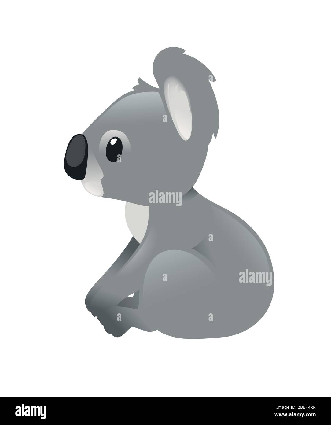 Niedlichen grauen Koala Bär sitzen auf dem Boden und freuen uns Cartoon Tier Design flache Vektor-Illustration auf weißem Hintergrund isoliert Stock Vektor