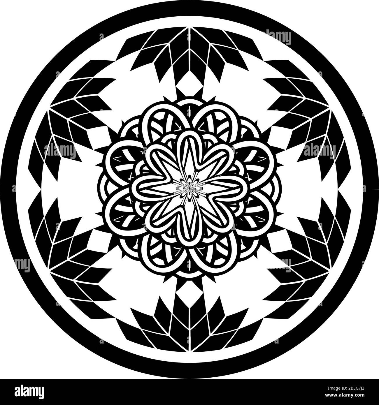 Tattoo- oder Druckmotiv mit abstraktem Kreis mit geometrischen Blumen und verschlungen Tracery im Tribal celtic Stil Stock Vektor