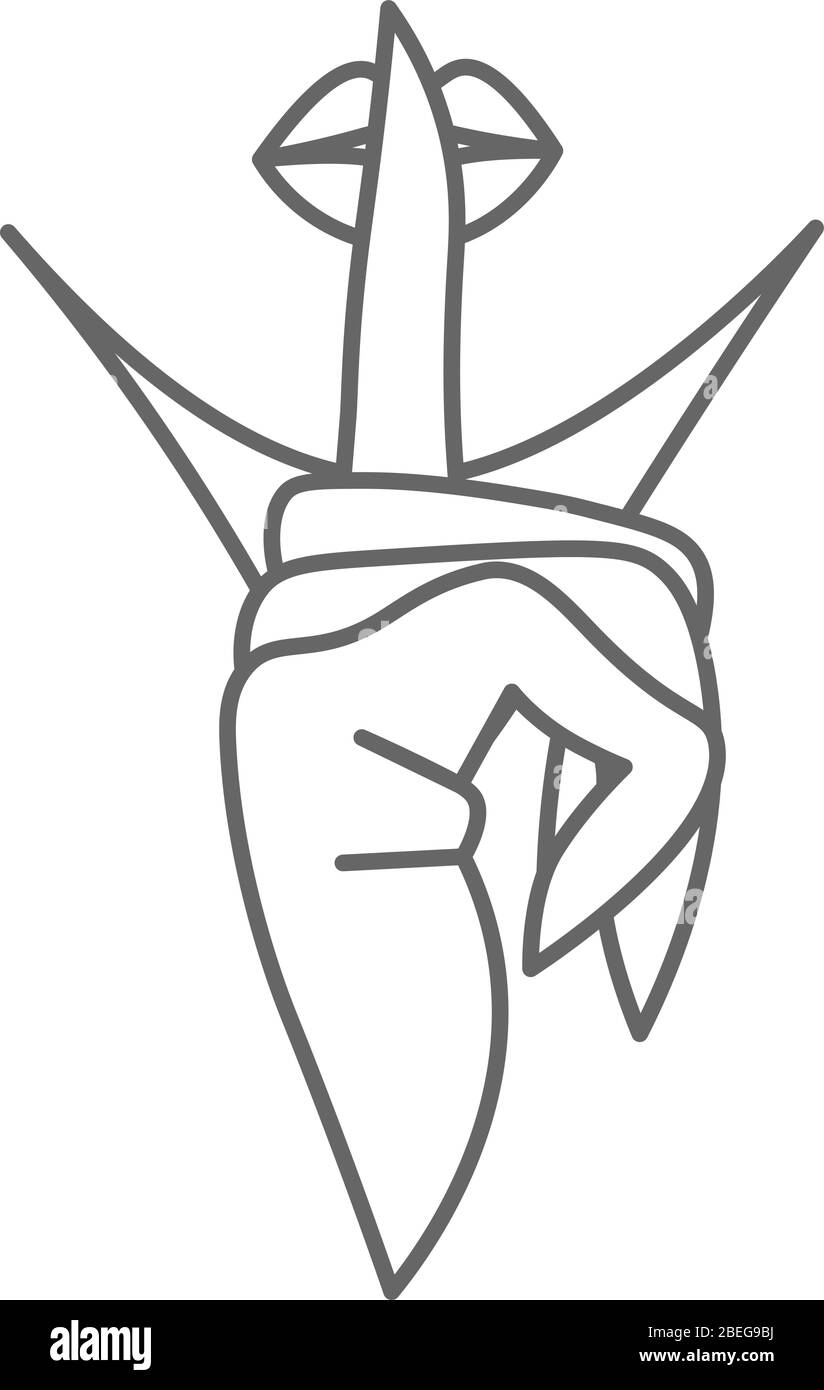 Graue Strichkunst einer Hand mit Finger auf den Lippen Stock Vektor